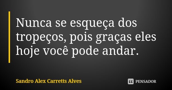 Nunca se esqueça dos tropeços, pois graças eles hoje você pode andar.... Frase de Sandro Alex Carretts Alves.