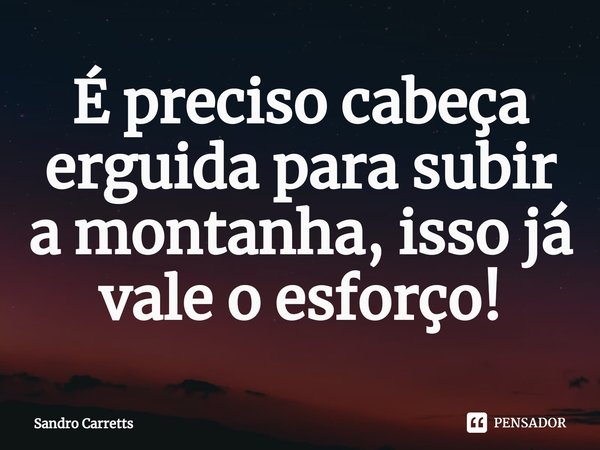 ⁠É preciso cabeça erguida para subir a montanha, isso já vale o esforço!... Frase de Sandro Carretts.