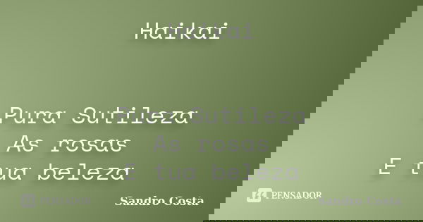 Haikai Pura Sutileza As rosas E tua beleza... Frase de Sandro Costa.