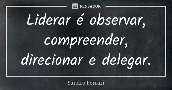 Liderar é observar, compreender, direcionar e delegar.... Frase de Sandro Ferrari.