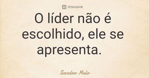 O líder não é escolhido, ele se apresenta.... Frase de Sandro Melo.