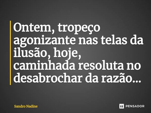 Ontem, tropeço agonizante nas telas da ilusão, hoje, caminhada resoluta no desabrochar da razão...... Frase de Sandro Nadine.