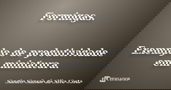 Formigas. Exemplo de produtividade em miniatura.... Frase de Sandro Sansão da Silva Costa.