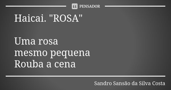 Haicai. "ROSA" Uma rosa mesmo pequena Rouba a cena... Frase de Sandro Sansão da Silva Costa.