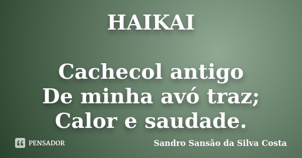 HAIKAI Cachecol antigo De minha avó traz; Calor e saudade.... Frase de Sandro Sansão da Silva Costa.