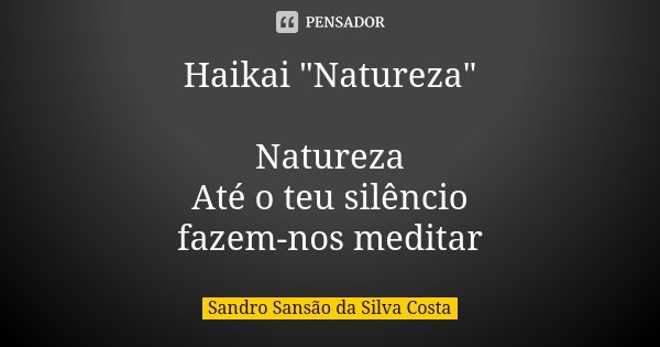 Haikai "Natureza" Natureza Até o teu silêncio fazem-nos meditar... Frase de Sandro Sansão da Silva Costa.