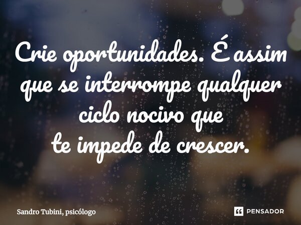 ⁠Crie oportunidades. É assim que se interrompe qualquer ciclo nocivo que te impede de crescer.... Frase de Sandro Tubini, psicólogo.