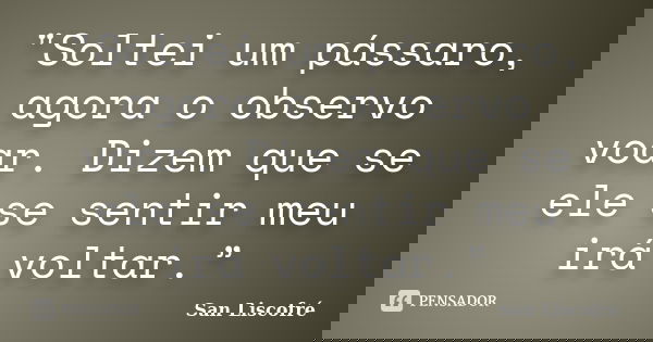 "Soltei um pássaro, agora o observo voar. Dizem que se ele se sentir meu irá voltar.”... Frase de San Liscofré.