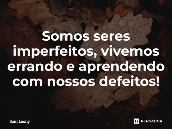 ⁠Somos seres imperfeitos, vivemos errando e aprendendo com nossos defeitos!... Frase de Sant Leony.
