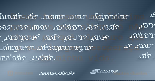 Guado-te como uma lágrima presa no meu olhar.só não choro porquê não quro que a sua imagem desapareça da minha vida.... Frase de Santos charles.