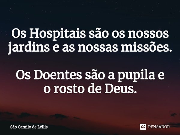 ⁠Os Hospitais são os nossos jardins e as nossas missões. Os Doentes são a pupila e
o rosto de Deus.... Frase de São Camilo de Léllis.