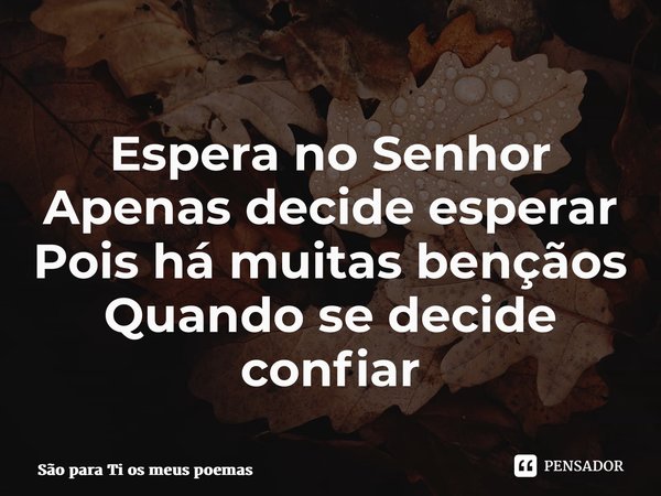 ⁠Espera no Senhor Apenas decide esperar Pois há muitas bençãos Quando se decide confiar... Frase de São para Ti os meus poemas.