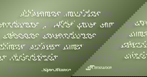 Vivemos muitas aventuras , Até que em uma dessas aventuras decidimos viver uma única história... Frase de Sapo Branco.