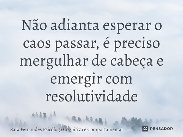 Não adianta esperar o caos passar, é preciso mergulhar de cabeça e emergir com resolutividade... Frase de Sara Fernandes Psicóloga Cognitivo e Comportamental.