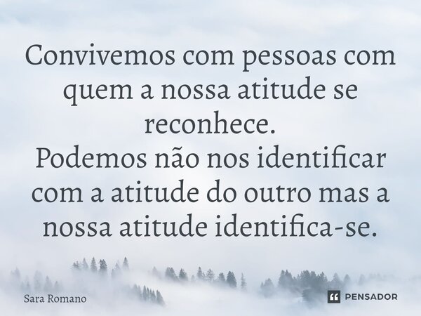 ⁠Convivemos com pessoas com quem a nossa atitude se reconhece. Podemos não nos identificar com a atitude do outro mas a nossa atitude identifica-se.... Frase de Sara Romano.