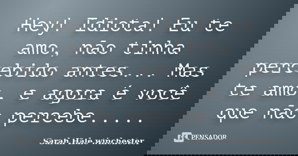 Hey! Idiota! Eu te amo, não tinha percebido antes... Mas te amo, e agora é você que não percebe........ Frase de Sarah Hale winchester.