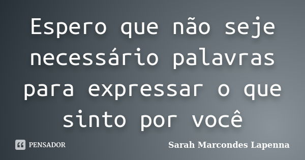 Espero que não seje necessário palavras para expressar o que sinto por você... Frase de Sarah Marcondes Lapenna.