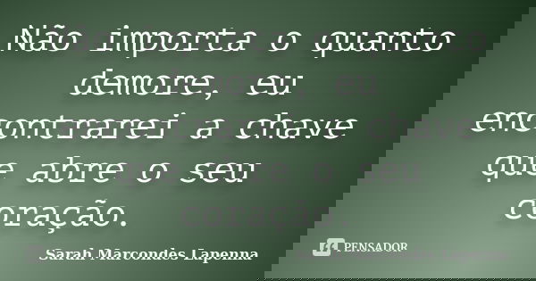 Não importa o quanto demore, eu encontrarei a chave que abre o seu coração.... Frase de Sarah Marcondes Lapenna.