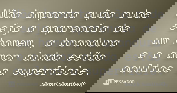 Não importa quão rude seja a aparencia de um homem, a brandura e o amor ainda estão ocultos a superficie.... Frase de Sarah Santinelly.
