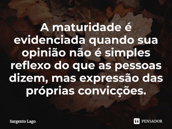 ⁠A maturidade é evidenciada quando sua opinião não é simples reflexo do que as pessoas dizem, mas expressão das próprias convicções.... Frase de Sargento Lago.