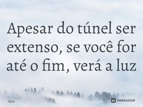 ⁠Apesar do túnel ser extenso, se você for até o fim, verá a luz... Frase de Sasá.