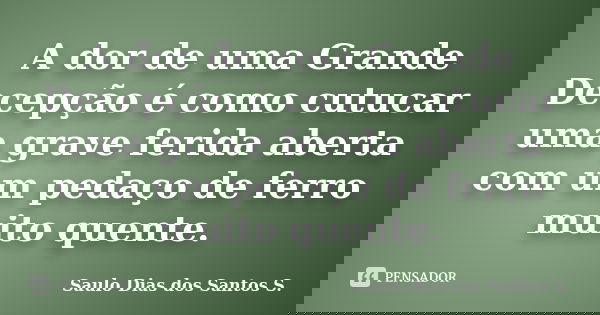 A dor de uma Grande Decepção é como cutucar uma grave ferida aberta com um pedaço de ferro muito quente.... Frase de Saulo Dias dos Santos S.