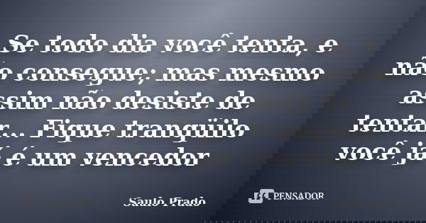 Se todo dia você tenta, e não consegue; mas mesmo assim não desiste de tentar... Fique tranqüilo você já é um vencedor... Frase de Saulo Prado.