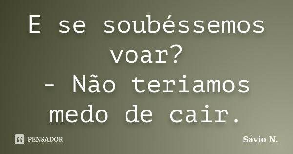 E se soubéssemos voar? - Não teriamos medo de cair.... Frase de Sávio N..