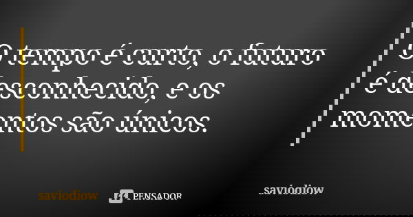 O tempo é curto, o futuro é desconhecido, e os momentos são únicos.... Frase de saviodiow.