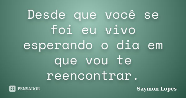 Desde que você se foi eu vivo esperando o dia em que vou te reencontrar.... Frase de Saymon Lopes.