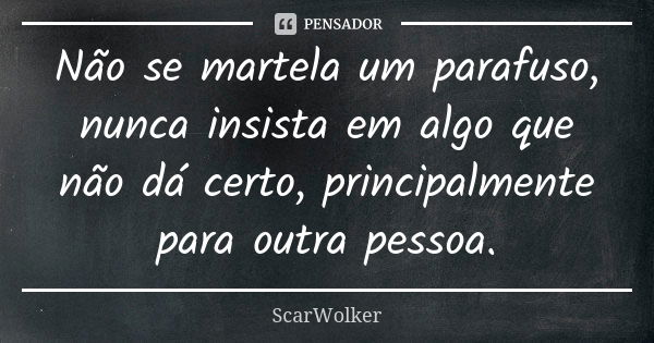 Não se martela um parafuso, nunca insista em algo que não dá certo, principalmente para outra pessoa.... Frase de ScarWolker.