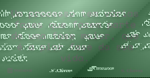 Um processo tem várias fases que fazem parte de uma fase maior, que é a pior fase da sua vida.... Frase de S. Chaves.