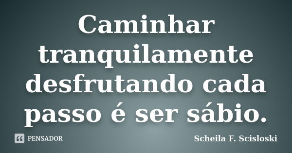 Caminhar tranquilamente desfrutando cada passo é ser sábio.... Frase de Scheila F. Scisloski.