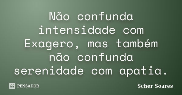 Não confunda intensidade com Exagero, mas também não confunda serenidade com apatia.... Frase de Scher Soares.