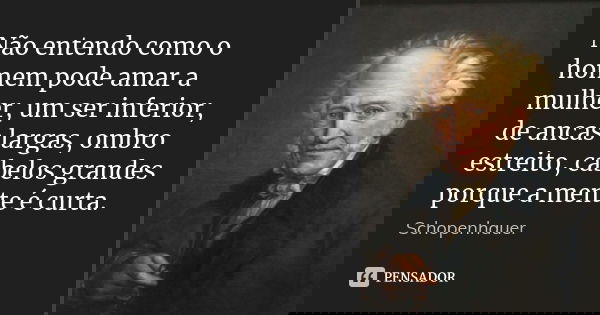Não entendo como o homem pode amar a mulher, um ser inferior, de ancas largas, ombro estreito, cabelos grandes porque a mente é curta.... Frase de Schopenhauer.