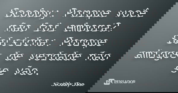 Scooby: Porque você não foi embora? Salsicha: Porque amigos de verdade não se vão.... Frase de Scobby Doo..