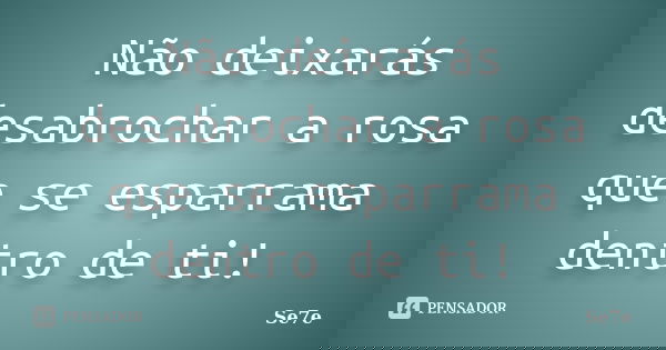 Não deixarás desabrochar a rosa que se esparrama dentro de ti!... Frase de Se7e.