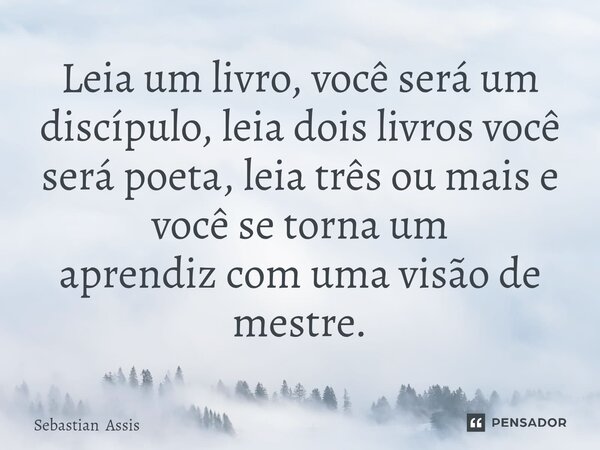 Leia um livro, você será um discípulo, leia dois livros você será poeta, leia três ou mais e você se torna um aprendiz com uma visão de mestre.... Frase de Sebastian Assis.