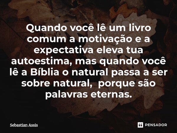 Quando você lê um livro comum a motivação e a expectativa eleva tua autoestima⁠, mas quando você lê a Bíblia o natural passa a ser sobre natural, porque são pal... Frase de Sebastian Assis.