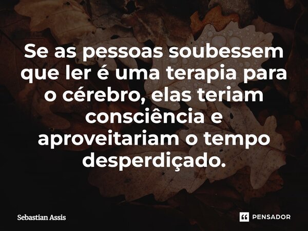 ⁠Se as pessoas soubessem que ler é uma terapia para o cérebro, elas teriam consciência e aproveitariam o tempo desperdiçado.... Frase de Sebastian Assis.