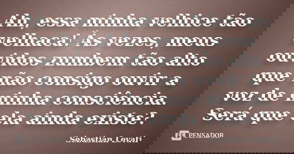 Ah, essa minha velhice tão velhaca! Às vezes, meus ouvidos zumbem tão alto que não consigo ouvir a voz de minha consciência. Será que ela ainda existe?... Frase de Sebastian Levati.