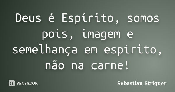 Deus é Espírito, somos pois, imagem e semelhança em espírito, não na carne!... Frase de Sebastian Striquer.