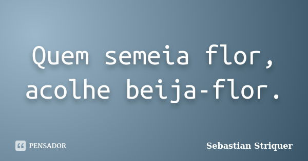 Quem semeia flor, acolhe beija-flor.... Frase de Sebastian Striquer.