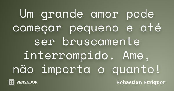 Um grande amor pode começar pequeno e até ser bruscamente interrompido. Ame, não importa o quanto!... Frase de Sebastian Striquer.