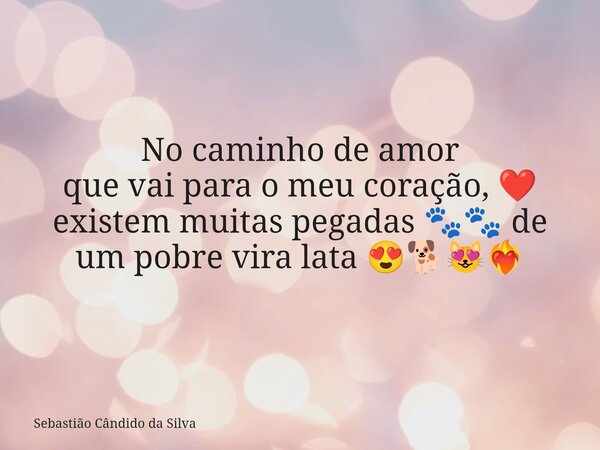 No caminho de amor que vai para o meu coração, ❤️ existem muitas pegadas 🐾🐾 de um pobre vira lata 😍🐕😻❤️‍🔥⁠... Frase de Sebastião Cândido da Silva.
