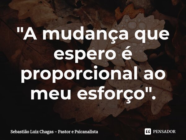 "⁠A mudança que espero é proporcional ao meu esforço".... Frase de Sebastião Luiz Chagas - Pastor e Psicanalista.