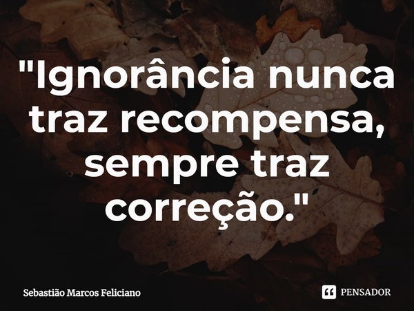 "Ignorância nunca traz recompensa, sempre traz correção."⁠... Frase de Sebastião Marcos Feliciano.