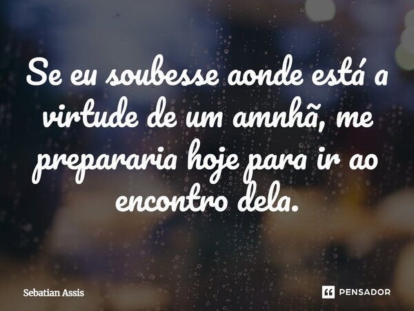 Se eu soubesse aonde está a virtude de um amnhã, me prepararia hoje para ir ao encontro dela.⁠... Frase de Sebatian Assis.