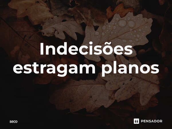 Indecisões estragam planos... Frase de seco.
