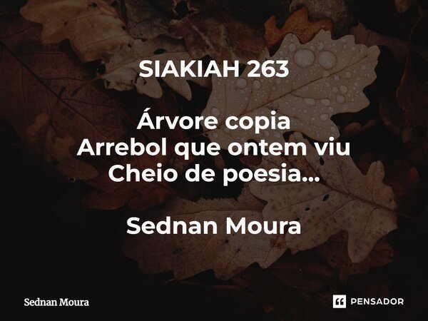 ⁠SIAKIAH 263 Árvore copia Arrebol que ontem viu Cheio de poesia... Sednan Moura... Frase de Sednan Moura.